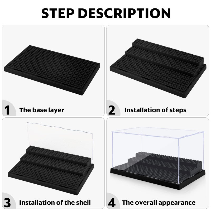 Mlikero Minifigure Display Case for Action Figures Blocks  Clear Dustproof Acrylic Display Box Storage with 3 Movable Steps Gifts for Children Black - Image 4